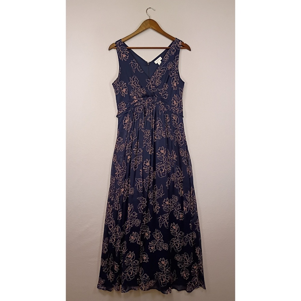 Romantic Motherhood Maternity Womens Small Navy Blue Floral Chiffon Maxi Dress